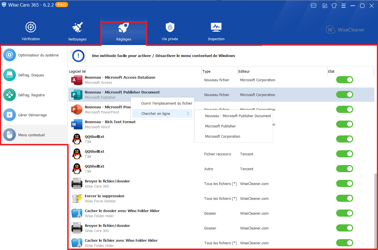 WiseCare365-Reglages-Menucontextuel